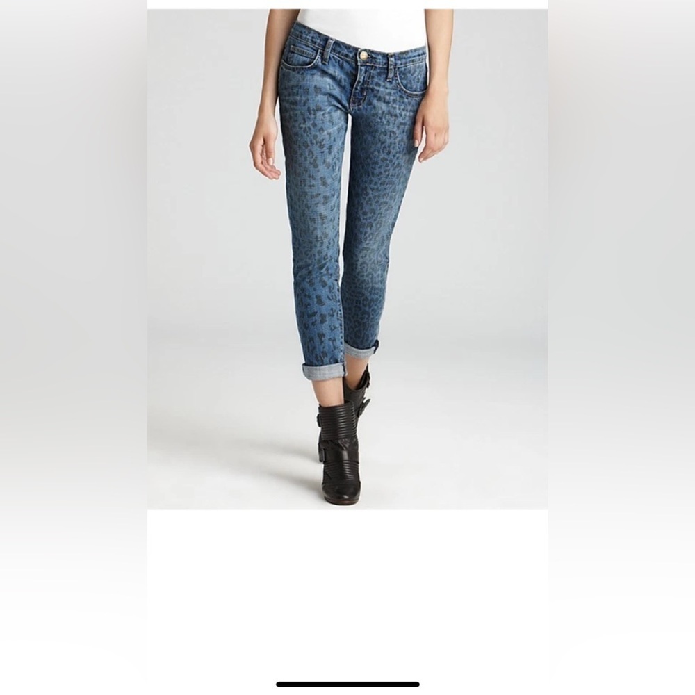 CURRENT ELLIOTT The Rolled Skinny Jeans in Indigo Leopard Size 28